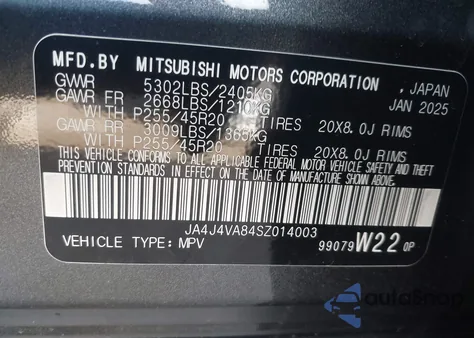 2025 Mitsubishi Outlander Se 2.5 S-Awc/Trail Edition S-Awc from USA, damaged, VIN JA4J4VA84SZ014003